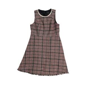 ELOQUII Sleeveless Tweed Fit and Flare Red Black White Plaid Short Dress Size 16